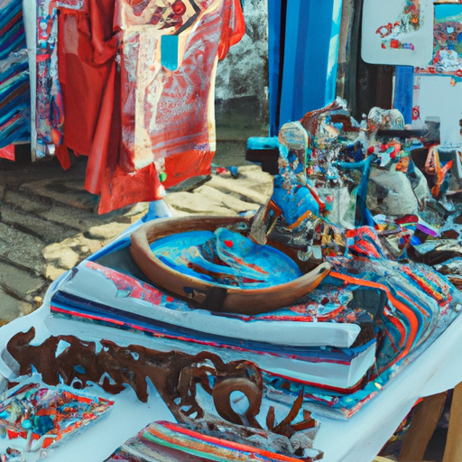 רוכלי רחוב מקומיים מוכרים מזכרות בעבודת יד במרכז העיר