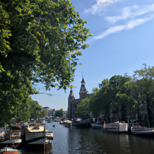 תמונה של תעלה באמסטרדם עם סירות ומבנים ברקע