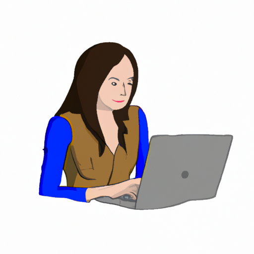 אישה מקלידה על המחשב הנייד שלה, נראית מקצועית ובטוחה בעצמה