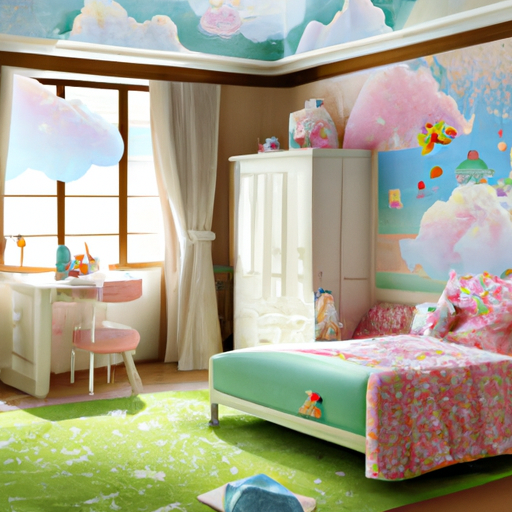 תמונה של חדר שינה גמור לילדים עם טפט מעוצב על הקיר