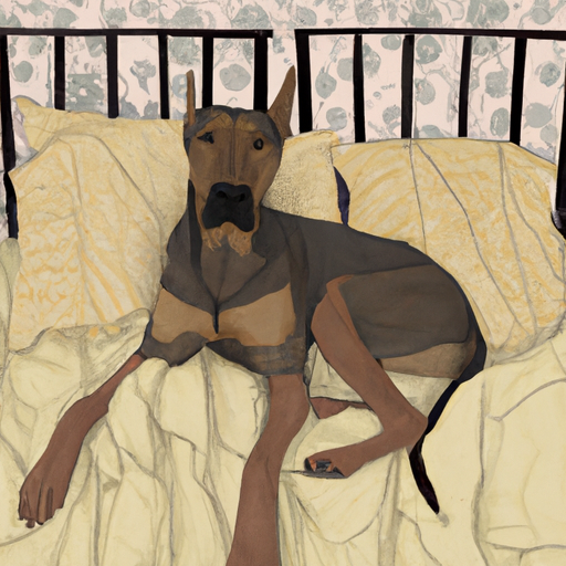 כלב גדול שרוע בנוחות על פני המיטה